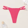 Sexy pink ribbed thong with double side straps and gold-tone rings low waist bikini bottom - M / Bottoms / Pink