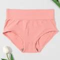 Detailed close-up view of pink high-waist tummy control panties with honeycomb texture fabric - Pink