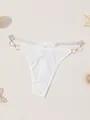 White low-rise G-string thong with gold heart metal rings and thin elastic straps - S / Bottoms / White