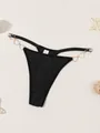 Sexy black low-waist thong for women with gold heart-shaped metal chain details - S / Bottoms / Black