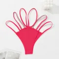 Sexy hot pink thong with multiple thin straps and silver rhinestone detailing for women - S / Bottoms / Pink