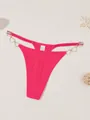 Sexy hot pink ribbed thong for women featuring decorative gold heart metal chains - S / Bottoms / Pink
