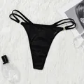 Sexy black ribbed low-rise G-string featuring thin double straps with gold accents - S / Black