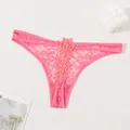 Sexy pink lace panty with hollow out design and elegant water-soluble flower applique - XS / Pink