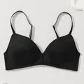 Comfortable seamless black wire-free bra with thin cups and thin adjustable straps - 70B / Tops / Black