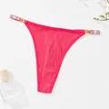Sexy magenta striped G-string featuring gold metal rings and glittered side straps - S / Bottoms / Pink