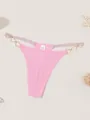 Sexy pink ribbed low waist thong featuring golden heart-shaped metal ring accessories - S / Bottoms / Light Pink