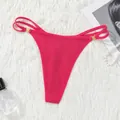 Hot pink ribbed G-string with elegant thin double straps and gold-tone X-shaped metal hardware. - S / Pink