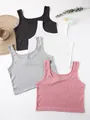 Four pack of solid color ribbed crop camisole tank tops shown in multiple colors - S / Tops / White