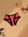 Elegant French style low-waist lace panties in pink and black with a cute bow detail - S / Bottoms / Brick Red
