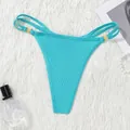Sexy sky blue ribbed low waist thong with thin straps and gold metal accents - Cyan