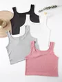 Ribbed solid color u-neck crop tank tops in black, white, grey, and pink for daily wear - S / Tops / Light Gray