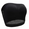 Comfortable black seamless strapless tube top featuring a ruched center and mesh hem - S / Tops / Black