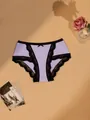 French style low-waist lace panties in light purple with black bow detail - S / Bottoms / Purple