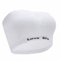 White strapless tube top bandeau with Love life print and breathable mesh hem detail - S / Tops / White