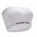 White strapless tube top bandeau with Love life print and breathable mesh hem detail - S / Tops / White