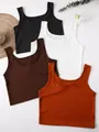 Comfortable ribbed crop tank tops in white brown orange and black earthy tones - S / Tops / Brown