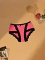 Chic pink low waist French lace panties featuring elegant black lace trim and bow - S / Bottoms / Rose Red