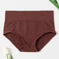 Seamless high-waisted tummy control panties with honeycomb texture in maroon color - S / Bottoms / Red Brown