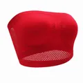 Vibrant red strapless ruched bandeau bra with a breathable honeycomb mesh lower band - S / Tops / Red