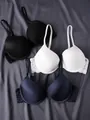 Sujetadores push-up con aro, copas lisas y encaje en set de varios colores elegante - 70B / Tops / Azul