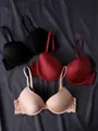 Sujetador push-up con aro, copas lisas y laterales de encaje en negro, rojo y beige - 70B / Tops / Rojo