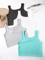 Assorted ribbed crop tank tops in black white grey and mint green for daily wear - Green