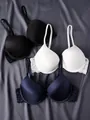 Set de tres sujetadores push-up de encaje en negro, blanco y azul marino con tirantes - 70B / Tops / Blanco