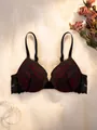 Elegant red and black lace contrast push-up underwired bra with delicate floral lace - 70B / Tops / Black Red