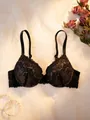 Elegant black floral lace push-up bra with underwire and contrast nude lining detail - 70B / Tops / Black Pink