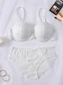 Elegant white lace lingerie set with push-up bra and comfortable panty for women - 70B / Top And Bottom / White