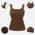 Comfortable brown slim fit lace trim camisole tank top with built-in chest pads for women - Brown