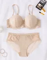 Elegant beige lace lingerie set featuring a push-up bra and comfortable matching panties - 70B / Top And Bottom / Apricot