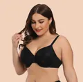 Plus size black smooth cup bra with underwire for a professional slimming look - 90J / Tops / Black