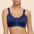 Professional navy blue seamless full cup sports bra for high-impact yoga and running - M=75D 80C 85A 85B / Tops / Blue