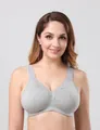 Comfortable grey plus size full cup breathable bra with elegant floral lace trim detail - 80B / Tops / Gray