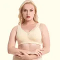 Plus size breathable beige lace trim comfort bra, full cup design for daily wear SKU - 115F / Tops / Apricot