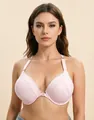 Front closure pink lace bra with push-up padding and intricate floral embroidery details - 85C / Tops / Pink