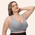 Grey plus size seamless bra with wide straps and bow detail for comfortable daily wear - 115F / Tops / Gray
