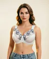 Detailed view of a white plus size bra with elegant blue floral lace embroidery detail - 85F / Light Gray
