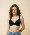 Elegant black thin cup bra with wide anti-slip straps for daily commuter comfort wear - 34B / Tops / Black
