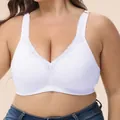 Plus size breathable white full cup lace bra for women in comfortable cotton fabric - 115F / Tops / White