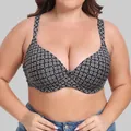 Comfortable plus size patterned underwire bra with wide straps for support and lift - 85E / Black
