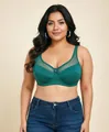 Plus size dark green mesh bra with underwire support for a comfortable push-up fit. - 85C / Tops / Dark Green