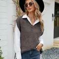 Women's casual grey V-neck sleeveless knit sweater vest for fall layering outfits - S / Tops / Gray