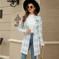 Gilet long en tricot à losanges gris avec col à revers pour femme - S / Hauts / Gris Clair Matelassé Diamant