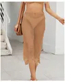 Detail of beige crochet hollow out maxi skirt with sexy fringe tassels for summer - S / Bottoms / Dark Orange