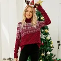 Festive women's red turtleneck Christmas sweater featuring white snowflake jacquard pattern - S / Tops / Red