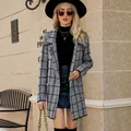 Cardigan long en tricot à carreaux gris pour femme manteau de style automne hiver - S / Hauts / Gris Foncé Quadrillage