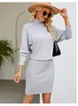 Full-length view of a minimalist turtleneck knitted bodycon dress in light purple. - S / Gray